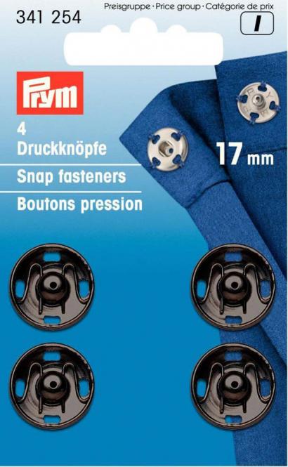 4 Druckknöpfe zum Annähen schwarz Metall 17mm Prym