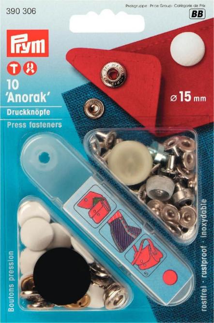 10 Anorak-Druckknöpfe weiß 15mm Prym