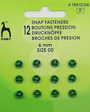 Blister 12 Mini-Druckknöpfe zum Annähen grün Metall 6mm Pony