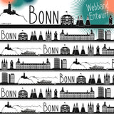 Zeichnung wichtiger Gebäude in Bonn als Entwurf für eine Webbandumsetzung von Händisch-Design
