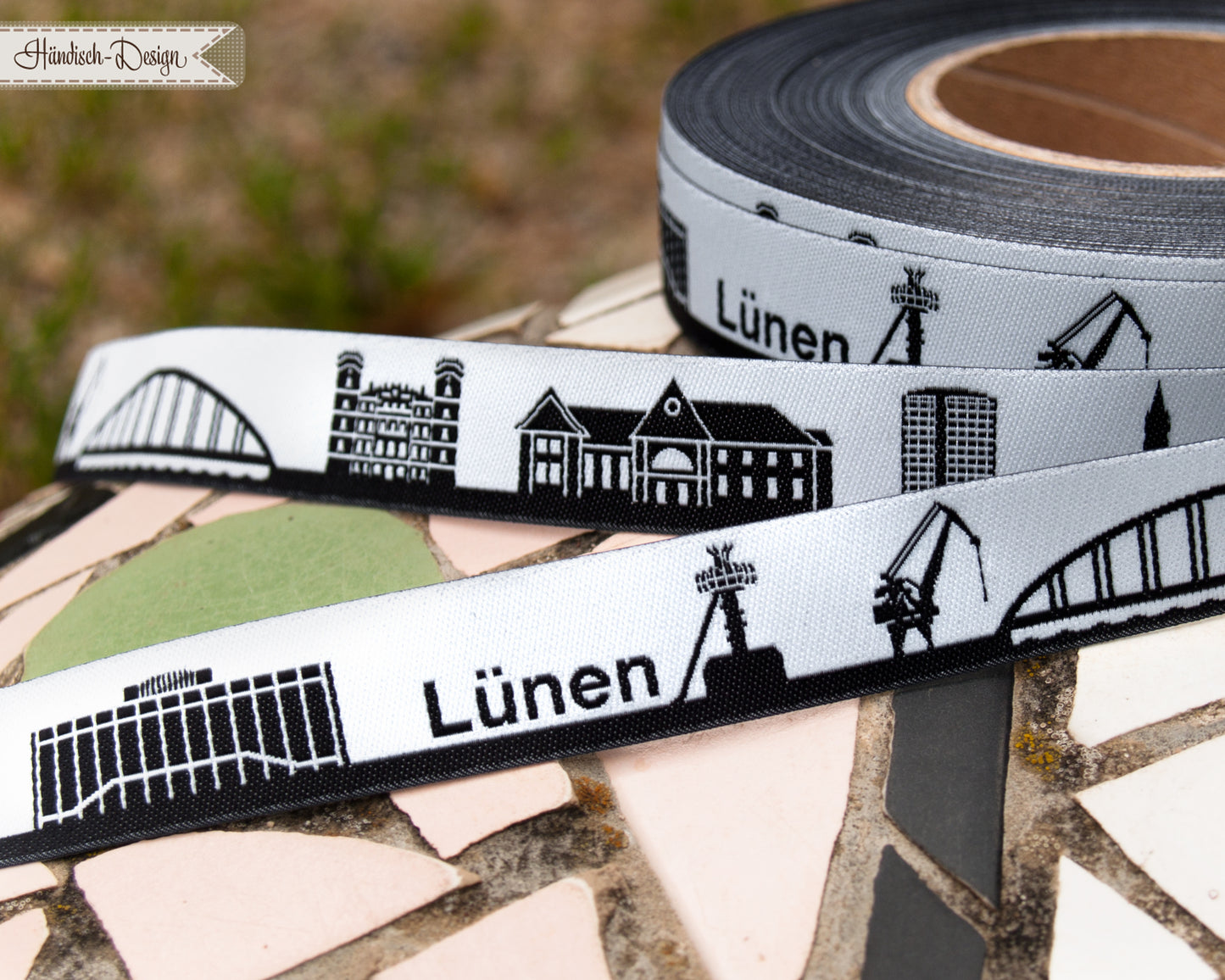 Lünen Skyline Webband schwarz/weiß