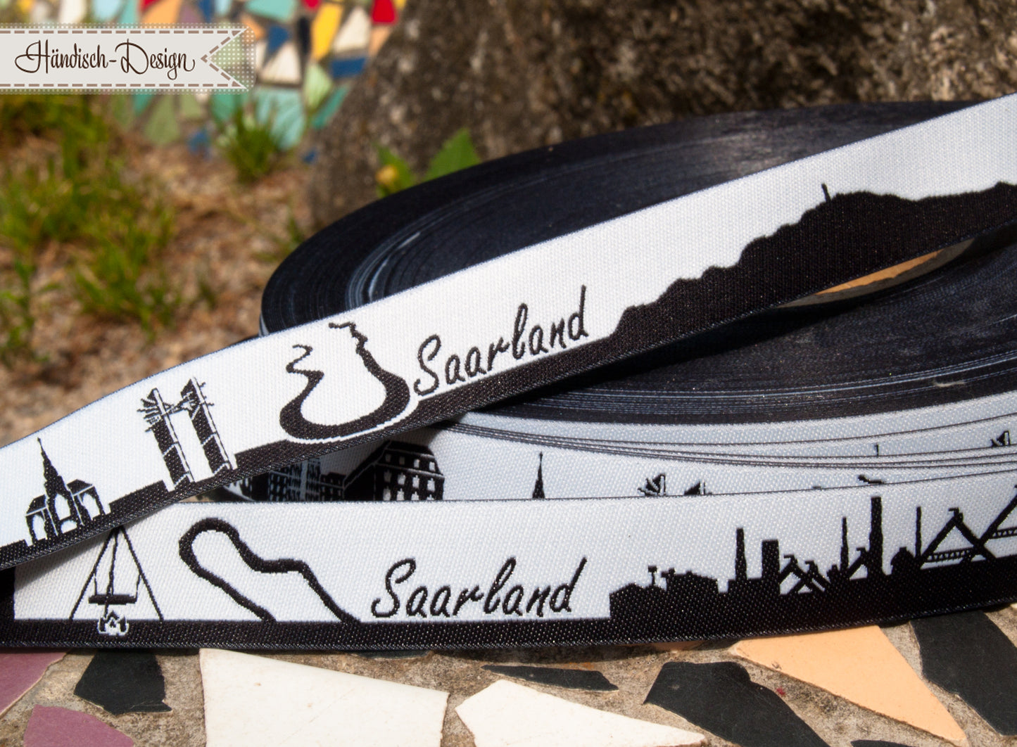 Saarland Skyline Webband schwarz/weiß