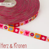 Herz & Kronen Webband rot/pink/orange