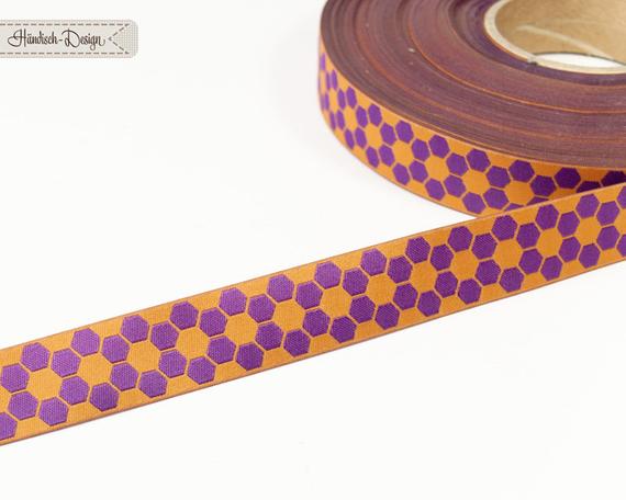 Webband Retro-Blumenmuster pink/gelb und orange/lila