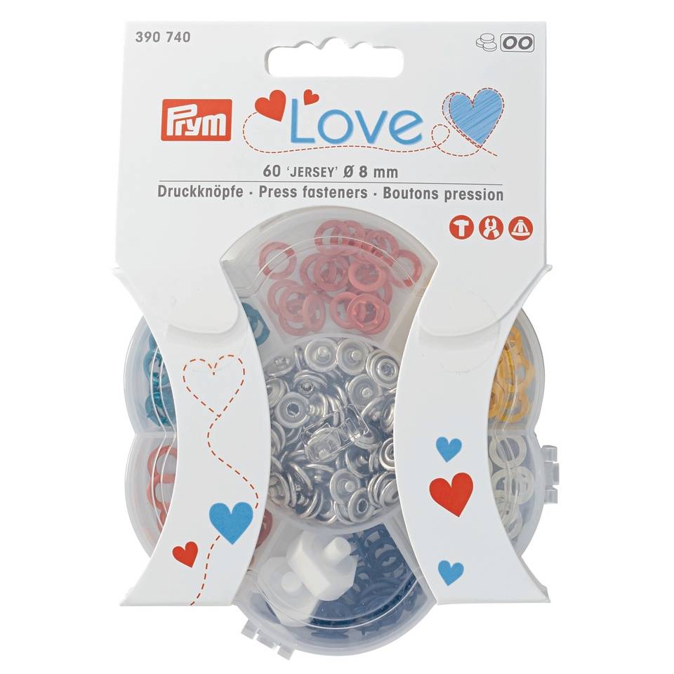 60 Jersey Druckknöpfe 8mm bunt Love Prym