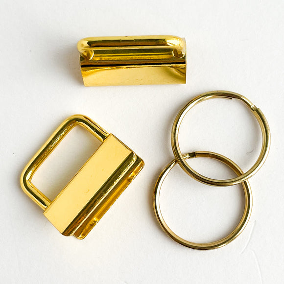 Rohlinge für Schlüsselbänder | 30mm | gold | Klemmschließen: Metallendkappen + Schlüsselring