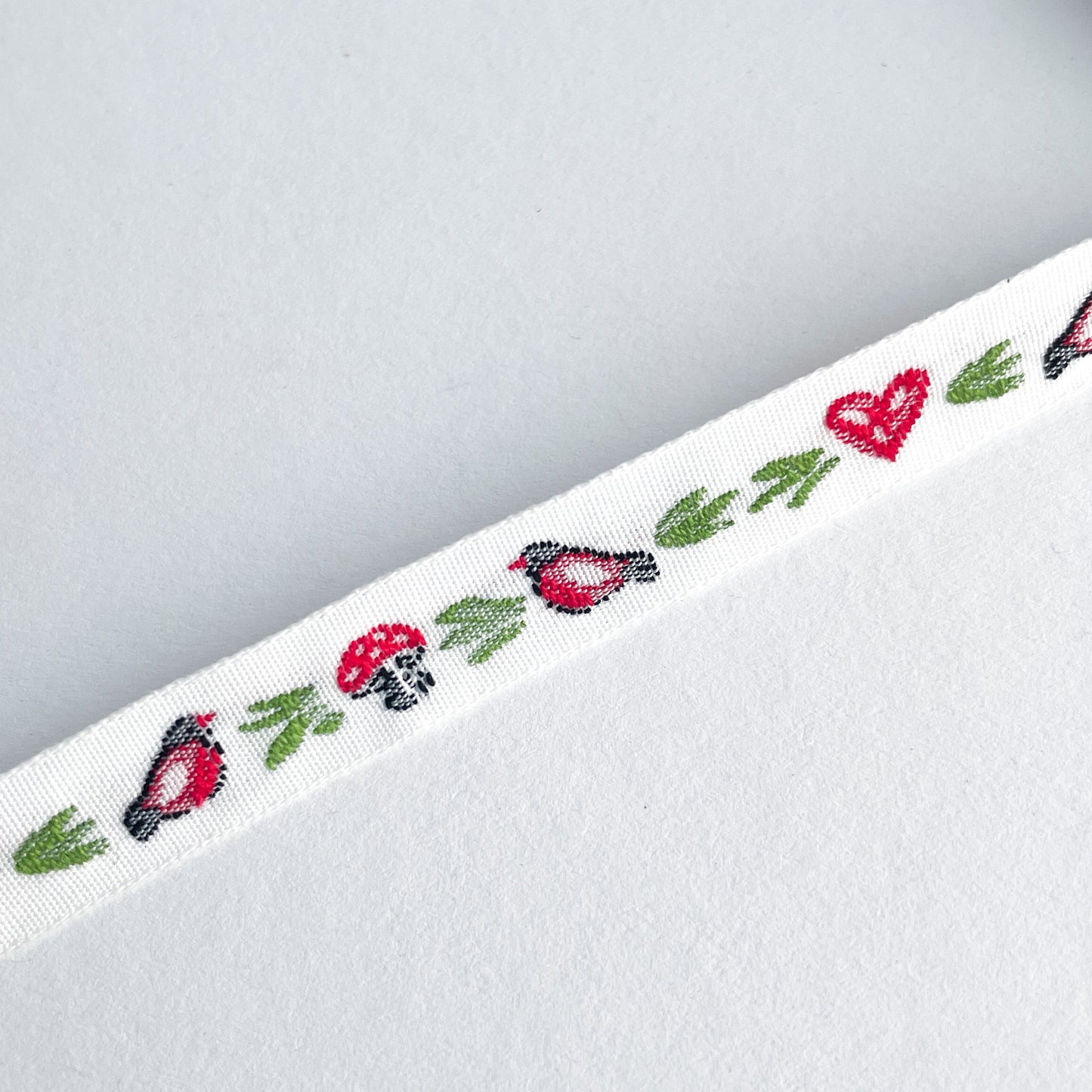 Webband Vogel + Herz + Fliegenpilz Westfalenstoffe