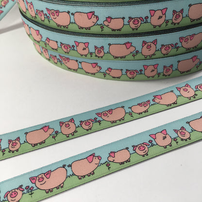 Webband Glücksschweinchen rosa/grün/bleu
