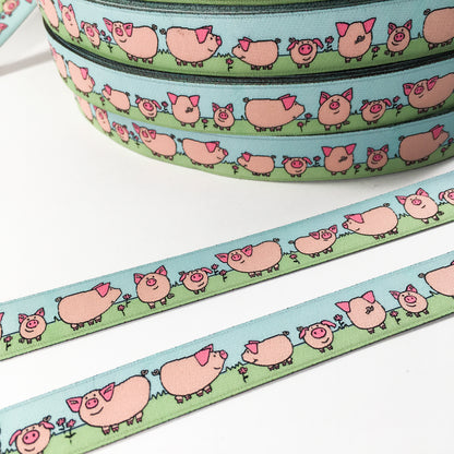 Webband Glücksschweinchen rosa/grün/bleu