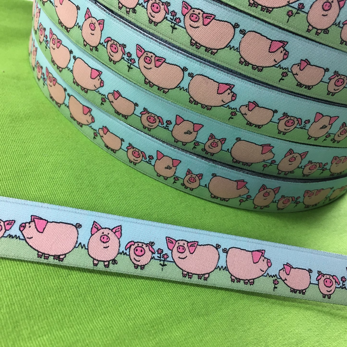 Webband Glücksschweinchen rosa/grün/bleu