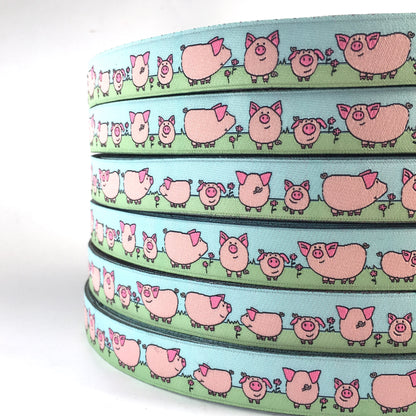 Webband Glücksschweinchen rosa/grün/bleu