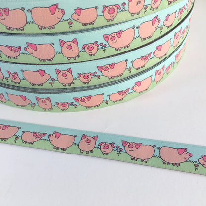 Webband Glücksschweinchen rosa/grün/bleu