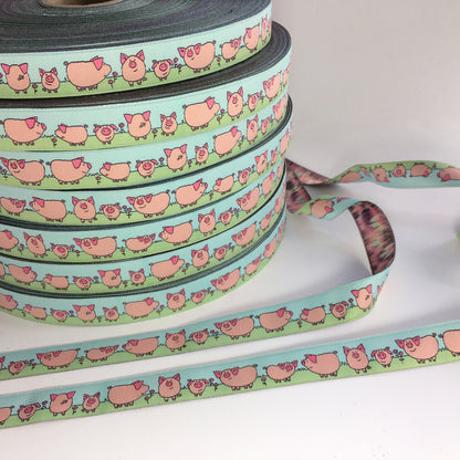 Webband Glücksschweinchen rosa/grün/bleu