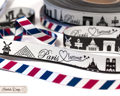 Webband Diagonal Luftpost/Frankreich rot/weiß/blau