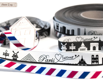 Webband Diagonal Luftpost/Frankreich rot/weiß/blau