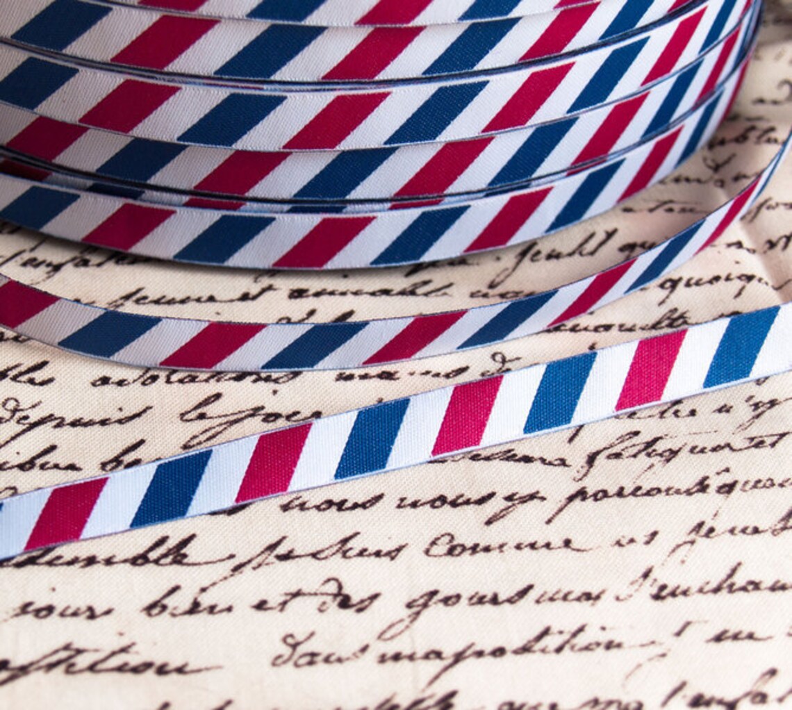 Webband Diagonal Luftpost/Frankreich rot/weiß/blau