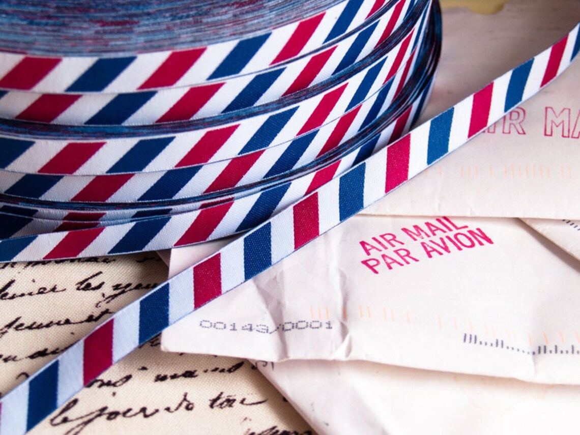 Webband Diagonal Luftpost/Frankreich rot/weiß/blau