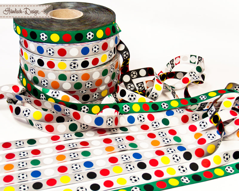 Webband Fußball Punkte rot/weiß/rot auf grau