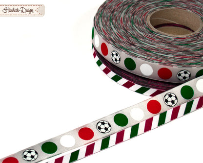 Webband Fußball Italien-Punkte grün/weiß/rot auf grau