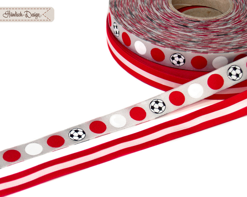 Webband Fußball Punkte rot/weiß/rot auf grau