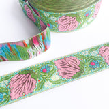 Webband „Pink Blossom" 38mm lindgrün/pink Renaissance Ribbons