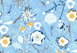 25cm BW „Mainau" Blumen hellblau/weiss/gelb/blau 18€/m Westfalen