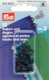 12 Haken und Augen schwarz (Messing) No. 2 Prym