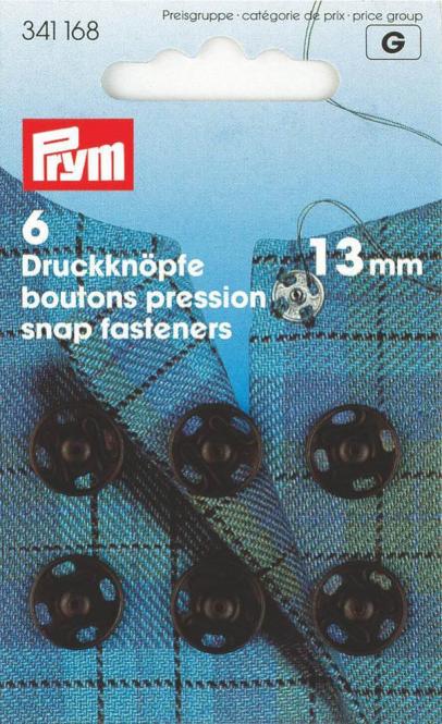 6 Druckknöpfe zum Annähen schwarz Metall 13mm Prym