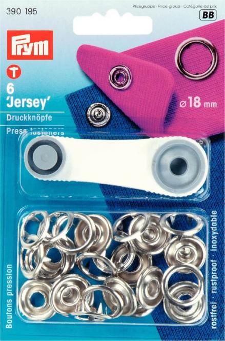 6 Jersey-Druckknöpfe 18mm silber prym