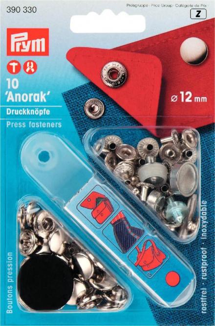 10 Anorak-Druckknöpfe silber 12mm Prym
