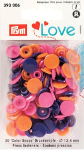 30 Druckknöpfe „Color Snaps Love" orange/pink/lila 12,4mm Prym