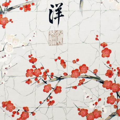 25cm Baumwollstoff „Golden Garden - Sakura“ Kirschblüten grau