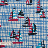 25cm Canvas (BW/Leinen) „Tréfle Marine" Segelschiffe/Gitter natur/blau 21,60€/m kokka