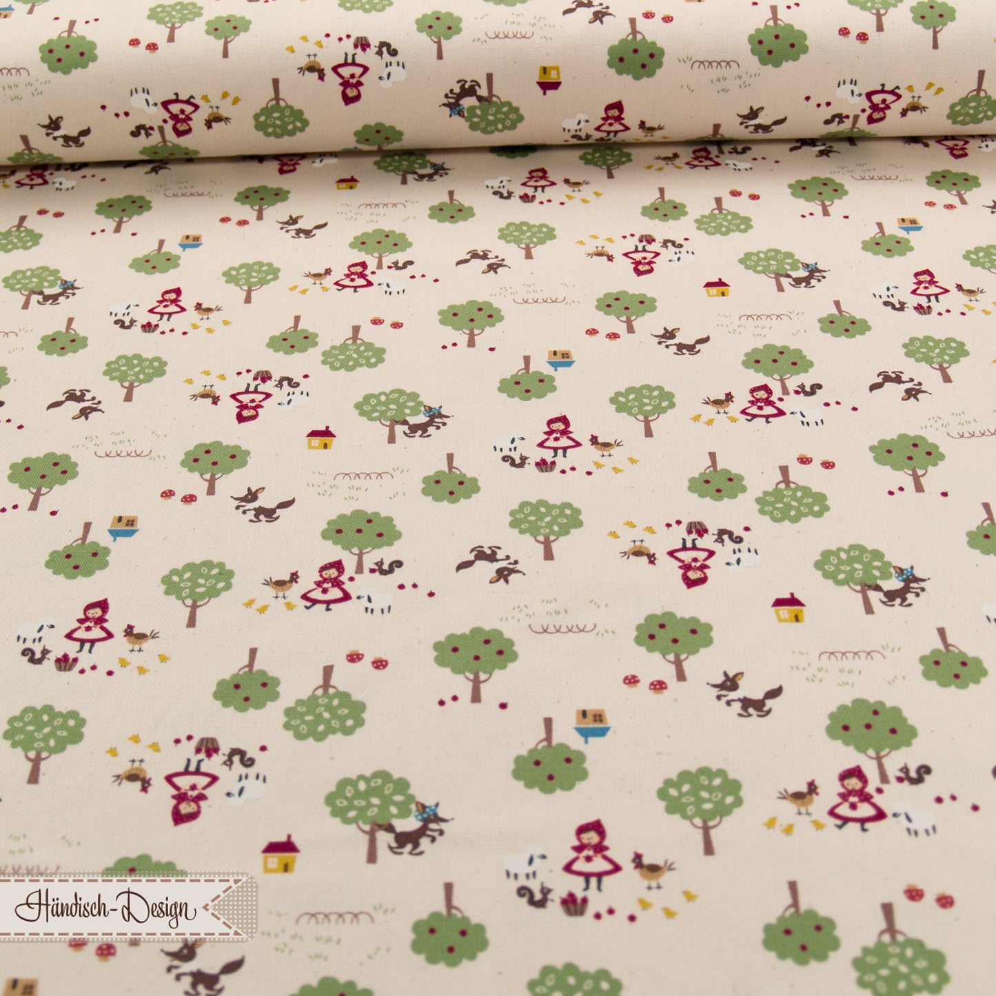 25cm Oxford (Canvas) „der Wolf und das Mädchen – Chibi-Pri“ Märchenmotiv ceme/bunt 19€/m kokka