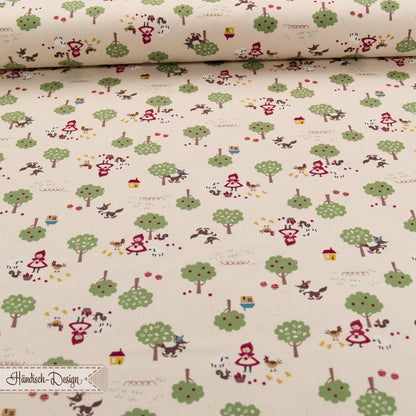 25cm Oxford (Canvas) „der Wolf und das Mädchen – Chibi-Pri“ Märchenmotiv ceme/bunt 19€/m kokka