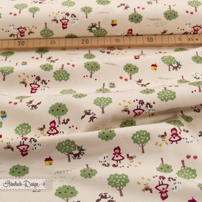 25cm Oxford (Canvas) „der Wolf und das Mädchen – Chibi-Pri“ Märchenmotiv ceme/bunt 19€/m kokka