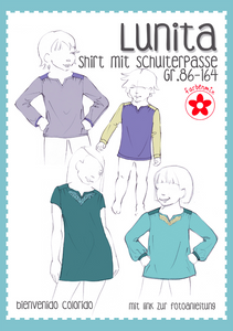 Papierschnittmuster „Lunita – Shirt mit Schulterpasse" bienvenido colorido / farbenmix