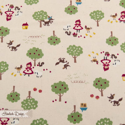 25cm Oxford (Canvas) „der Wolf und das Mädchen – Chibi-Pri“ Märchenmotiv ceme/bunt 19€/m kokka