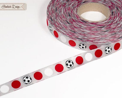 Webband Fußball Punkte rot/weiß/rot auf grau