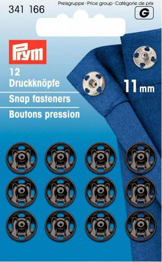 12 Druckknöpfe zum Annähen schwarz Metall 11mm Prym