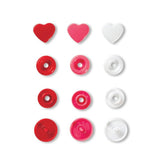 30 Druckknöpfe „Color Snaps Love" Herz pink/weiß/rot 12,4mm Prym