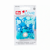 30 Druckknöpfe „Color Snaps Love" blau/türkis 12,4mm Prym